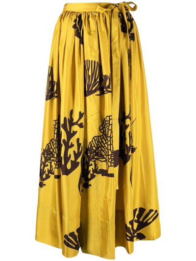 Asceno High-waisted Graphic-print Skirt In Yellow
