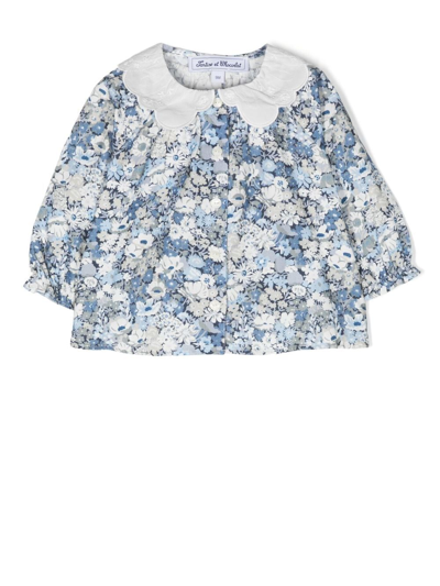 Tartine Et Chocolat Baby Floral Cotton Top In Turquoise