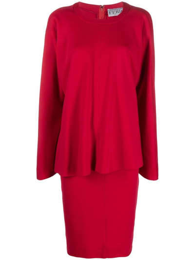 Pre-owned Gianfranco Ferre 1990s Layered Front Collarless Dress In Red