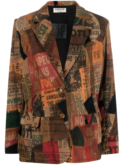 Pre-owned A.n.g.e.l.o. Vintage Cult 2000s Newspaper Print Notched Blazer In Brown