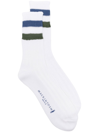 Mackintosh Stripe-trim Cotton Socks In White
