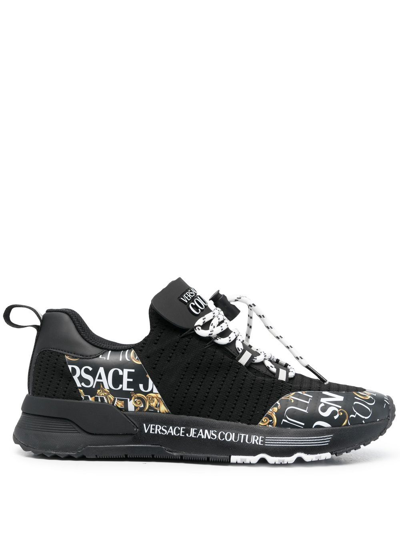 Versace Jeans Couture Dynamic Logo Couture Leather Sneakers In Black