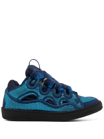 Lanvin Curb Leather And Rhinestone Trainers Majorelle In Blue