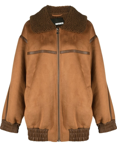 Rotate Birger Christensen Faux Shearling Bomber Jacket In Brown