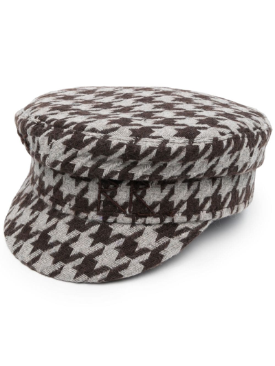 Ruslan Baginskiy Houndstooth Baker Boy Cap In Brown,grey