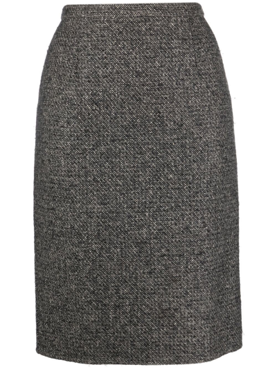 Pre-owned Dior 1990s Tweed Wool Pencil Skirt In Black
