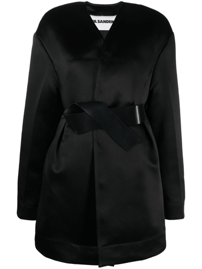 Jil Sander Belted Down Jacket In Black