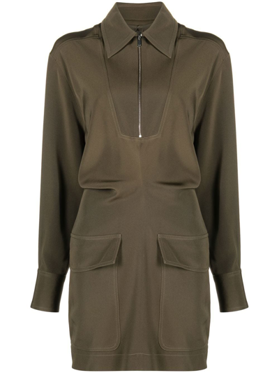 Victoria Beckham Flap-pocket Minidress In Green