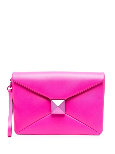 Valentino Garavani One Stud Leather Clutch Bag In Pink