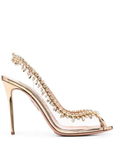 Aquazzura Crystal-embellished Slingback Sandals In Gold