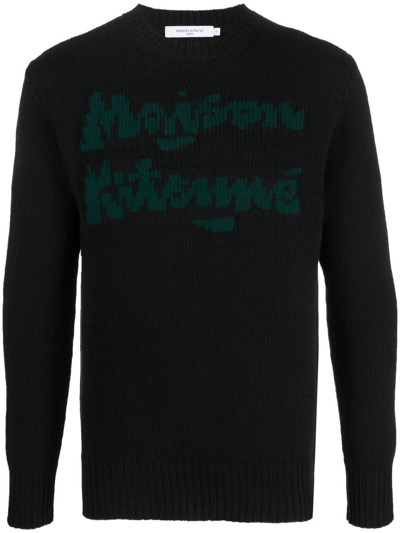 Maison Kitsuné Intarsia-knit Logo Jumper In Black