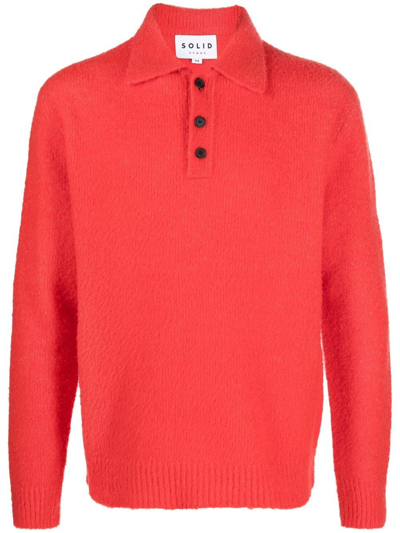 Solid Homme Polo-collar Wool-blend Jumper In Red