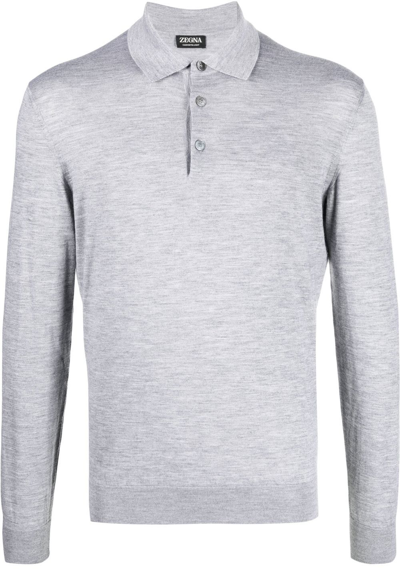 Zegna Cashmere-silk Polo Top In Light Grey Solid