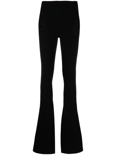 Jean Paul Gaultier Cutout High-rise Flared Wool Pants In Black