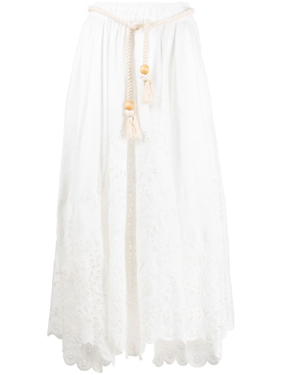 Zimmermann Bead-embellished Linen Flared Skirt In Beige