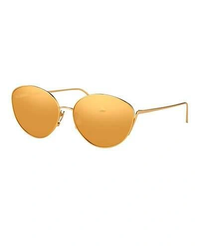 Linda Farrow Mirrored Oval Sunglasses, Yellow Gold