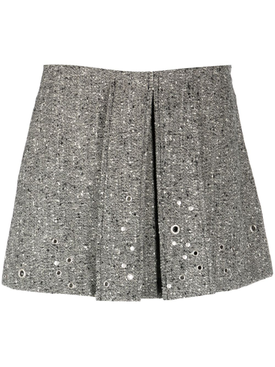 Durazzi Milano Stud-embellished Tweed Mini Skirt In Grey