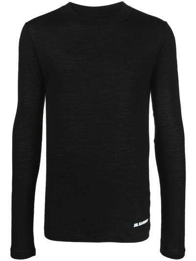 Jil Sander Logo-print Long-sleeve T-shirt In Black
