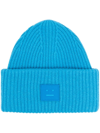 Acne Studios Logo Motif Rib-knit Beanie In Blue
