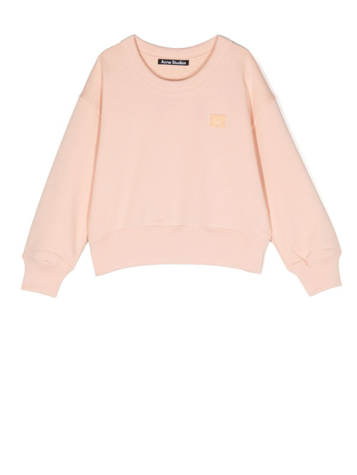 Acne Studios Face-patch Crewneck Sweatshirt In Powder Pink