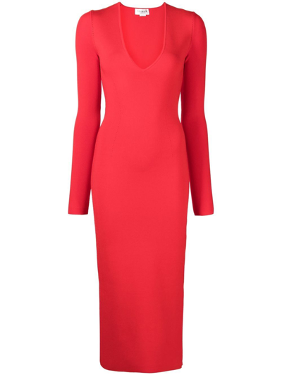 Victoria Beckham Vb Body Ribbed Stretch-knit Midi Dress In Red