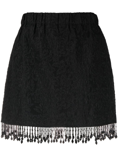Ganni + Net Sustain Bead-embellished Fringed Recycled-cloqué Mini Skirt In Black