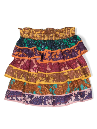 Zimmermann Kids' Tiered Paisley-print Skirt In Multicolor
