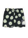 Molo Kids' Niko Smiley Face-print Swim Shorts In Black