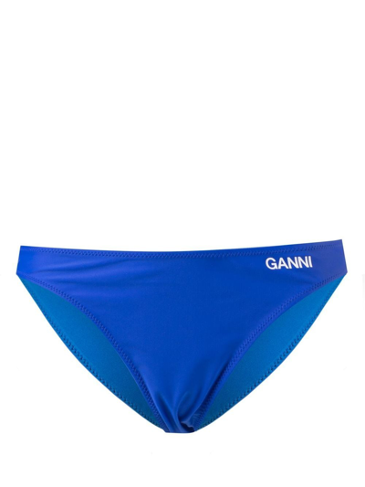 Ganni Logo印花比基尼三角裤 In Blue