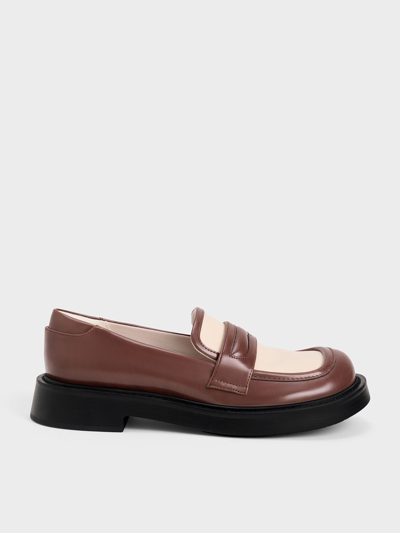 Charles & Keith Penelope Two-tone Penny Loafers In Maroon