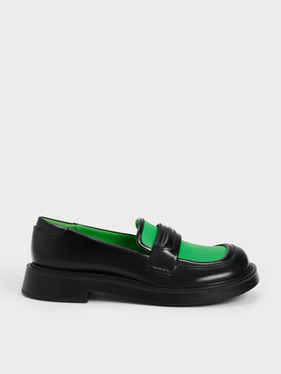 Charles & Keith Penelope Two-tone Penny Loafers In Green