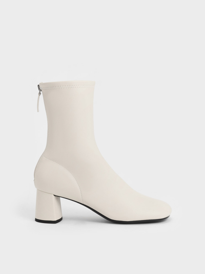Charles & Keith Round-toe Zip-up Ankle Boots In Chalk