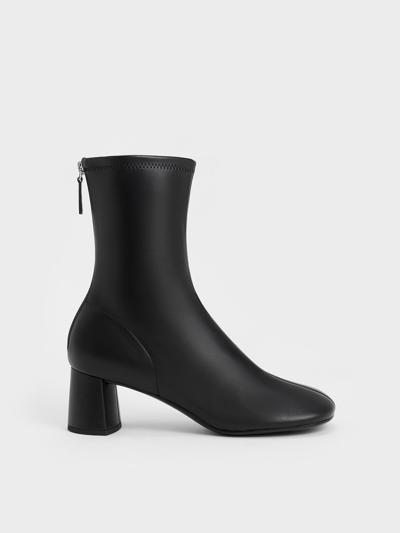 Charles & Keith Round-toe Zip-up Ankle Boots In Black