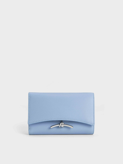 Charles & Keith Huxley Metallic Accent Front Flap Wallet In Light Blue