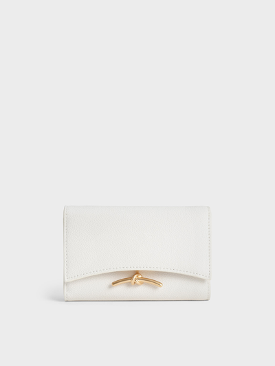 Charles & Keith Huxley Metallic Accent Front Flap Wallet In White
