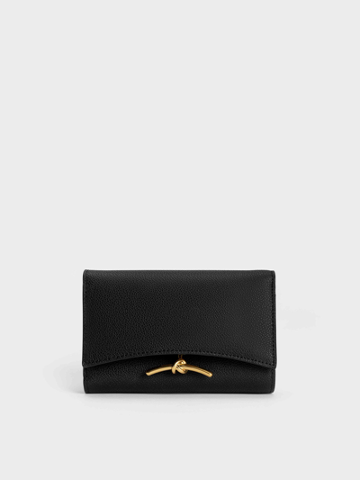 Charles & Keith Huxley Metallic Accent Front Flap Wallet In Black