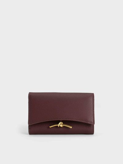 Charles & Keith Huxley Metallic Accent Front Flap Wallet In Dark Chocolate