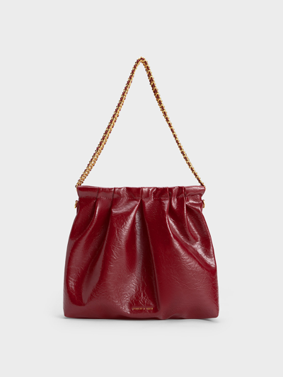 CHARLES & KEITH Duo ダブル チェーン ホーボー バッグ Charles & Keith Duo Double Chain Hobo Bag In Burgundy | ModeSens