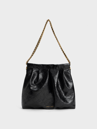 Charles & Keith Duo Double Chain Hobo Bag In Black