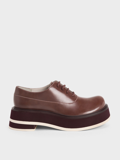 Charles & Keith Striped Platform Oxfords In Maroon