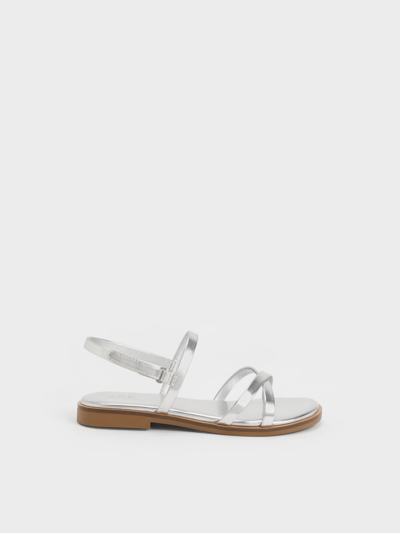 Charles & Keith - Girls' Metallic Crossover Backstrap Sandals In Silver