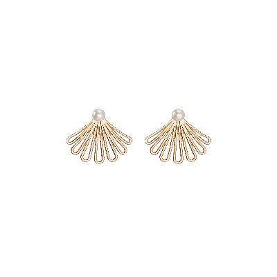 Aurate New York Deco Fan Pearl Earrings In Yellow