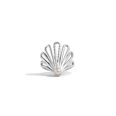 Aurate New York Deco Fan Pearl Ring In White
