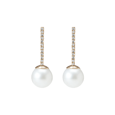 Aurate New York Proud Pearl Earrings With White Diamonds In Yellow
