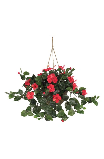 Nearly Natural 24" Hibiscus Artificial Plant Hanging Basket In Green