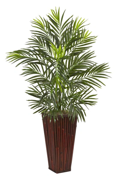 Nearly Natural 41-inch Areca Palm Bamboo Planter In Green