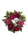 Nearly Natural 20" Artificial Peony Wreath In Green