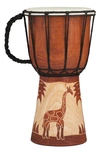 GINGER BIRCH STUDIO BROWN WOOD HANDMADE DJEMBE DRUM SCULPTURE WITH ROPE ACCENTS