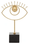 COSMO BY COSMOPOLITAN GOLDTONE WOOD HANDMADE EYE ABSTRACT SCULPTURE WITH BLACK BASE