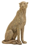 COSMO BY COSMOPOLITAN GOLDTONE POLYSTONE GLAM LEOPARD SCULPTURE WITH DIAMOND SHAPED MIRRORED ACCENT